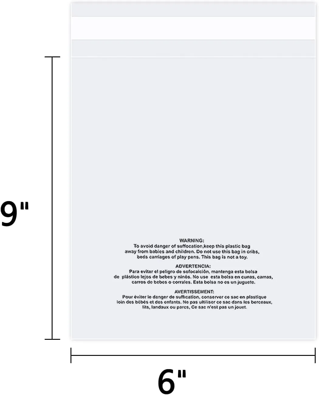 6" x 9" (500 Count) Self Seal Clear Poly Bags with Suffocation Warning for Packaging, Shipping, Clothing, Shirts & FBA - Resealable Adhesive