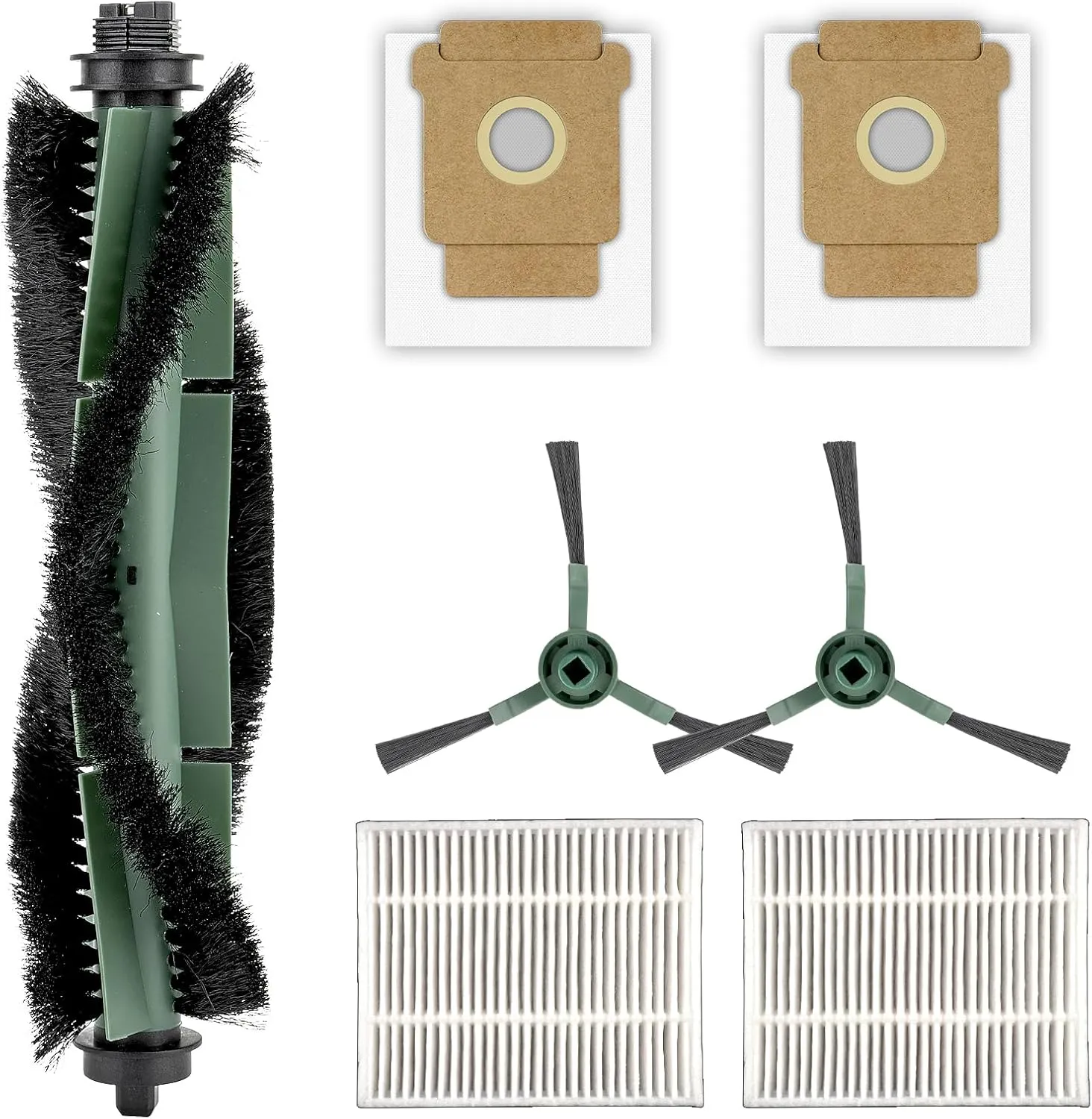 (7 Pack) Q0520 Replacement Parts for iRobot Roomba Vacuum 2 Essential Robot with AutoEmpty Dock, Essential Vac 2 robot Q0520 Q052020, 1 Roller Brush, 2 Side Brushes, 2 HEPA Filters, 2 Dust Bags