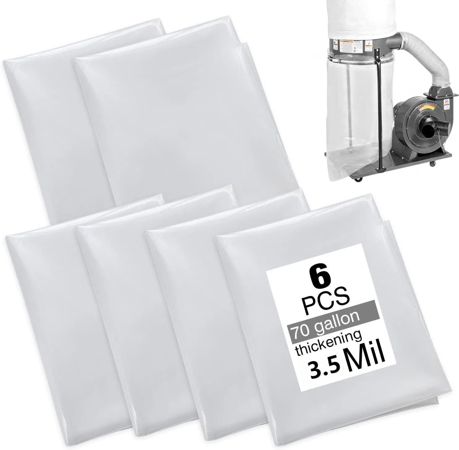 70 Gallon Dust Collector Bags 6pcs one-sided 3.5 mil 31"x40"(width x length) For Harbor Freight Central Machinery Dust Collectors