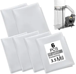 70 Gallon Dust Collector Bags 6pcs one-sided 3.5 mil 31"x40"(width x length) For Harbor Freight Central Machinery Dust Collectors