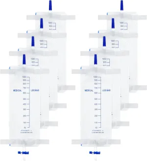 8 Pack 33.8oz/1000ml Leg Bag Urinary Drainage Bag with Cloth Straps, Leg Catheter with Anti Reflux Valve for Men Bladder Control, Urine Collection Catheter for Male, Easy Flip Drain