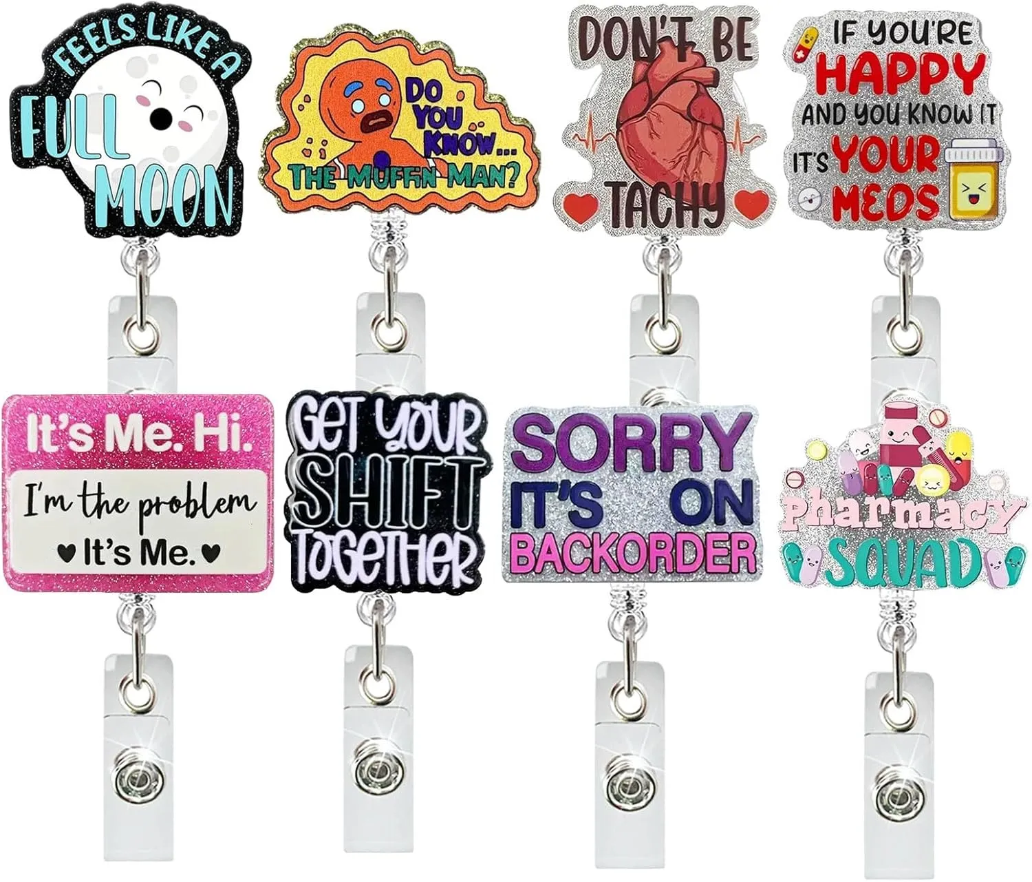8-Piece Set of Fun ID Badges - Hull Moon MORFIN Man、 Satirical Quote Badge, Suitable for Jackets, Bags, Gifts (Popular Culture, Humor, Agility, Memes, Fashion)