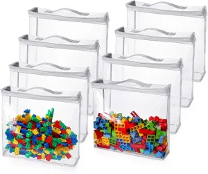 8pcs Toy Storage Bags with Zipper, 12.6x12.2x3.15 Inch Transparent Zipper Pouches for Game Organizing Clear Storage Bags PVC Toy Organizing Bags Toy for Kids Building Blocks Puzzles Toys