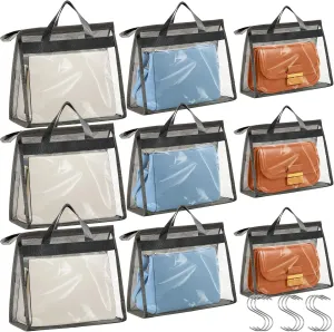 9 Pieces Storage Organizer for Handbags,3 Sizes Dust Bags for Handbag Storage,Clear Handbag Storage Bag with Zipper and Handles,Dustproof & Moistureproof (Gray)