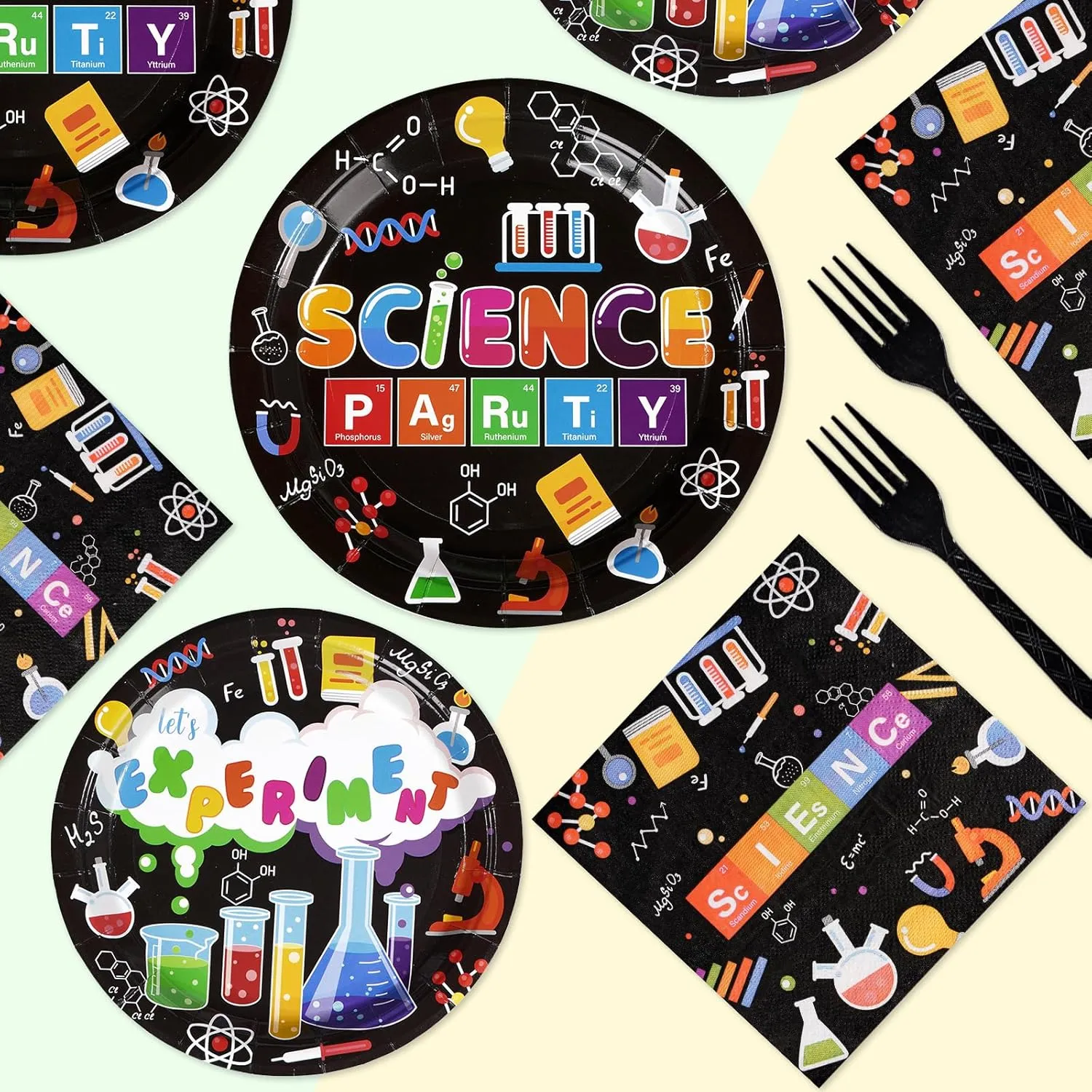 96 Pcs Science Party Supplies 350 GSM Science Plates and Napkins Disposable Tableware Set Mad Scientist Dinnerware for Kids Little Scientist Decoration Favors Serves 24