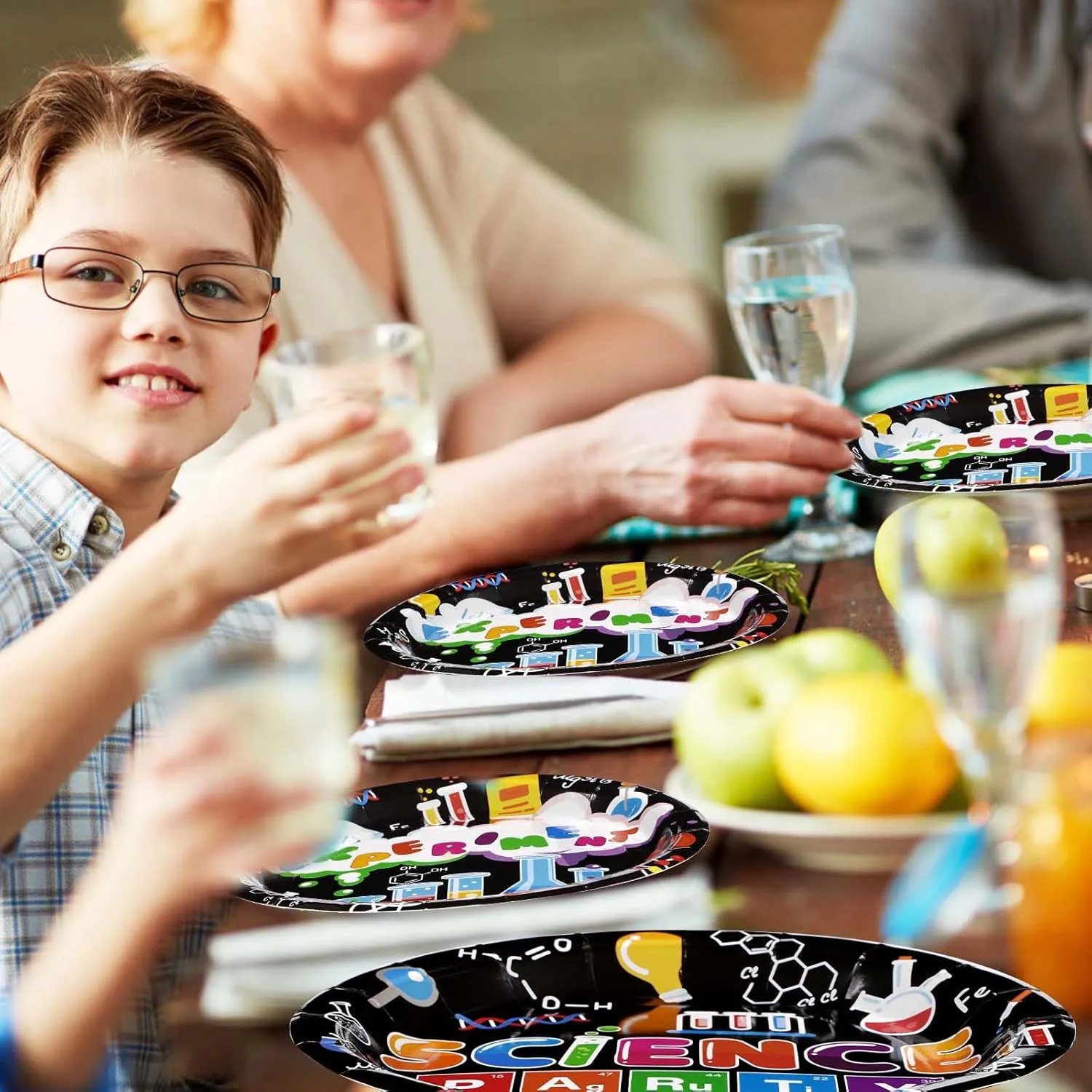 96 Pcs Science Party Supplies 350 GSM Science Plates and Napkins Disposable Tableware Set Mad Scientist Dinnerware for Kids Little Scientist Decoration Favors Serves 24