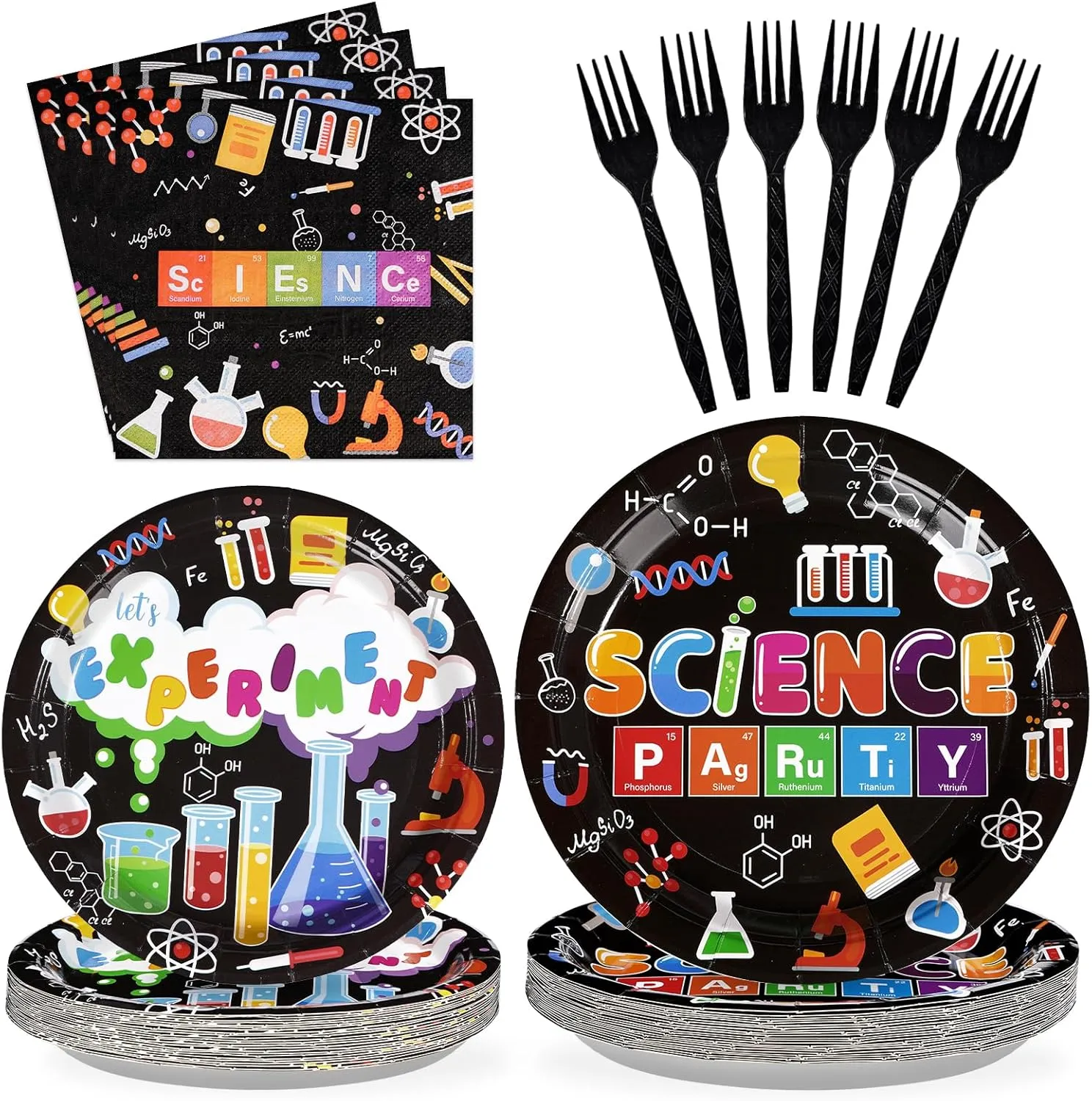 96 Pcs Science Party Supplies 350 GSM Science Plates and Napkins Disposable Tableware Set Mad Scientist Dinnerware for Kids Little Scientist Decoration Favors Serves 24