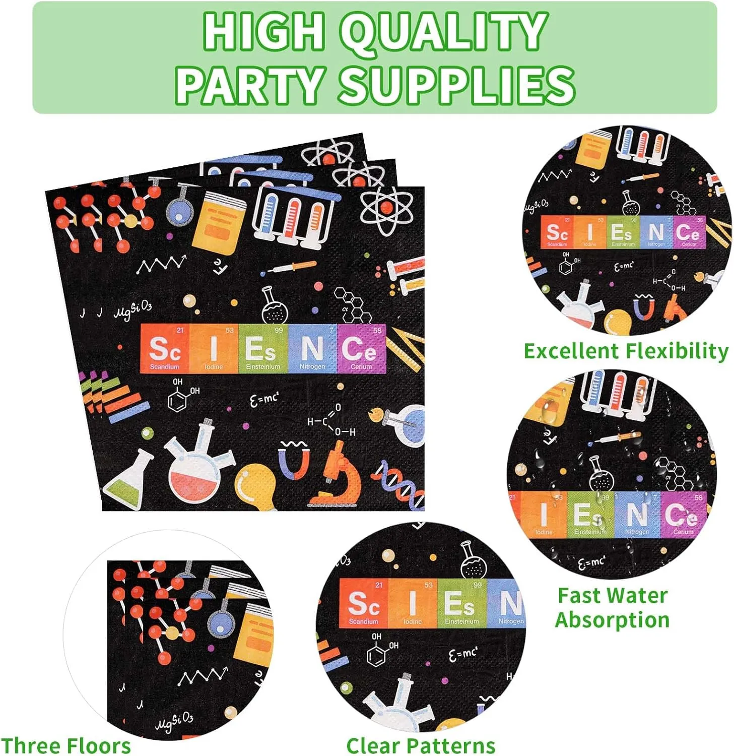 96 Pcs Science Party Supplies 350 GSM Science Plates and Napkins Disposable Tableware Set Mad Scientist Dinnerware for Kids Little Scientist Decoration Favors Serves 24