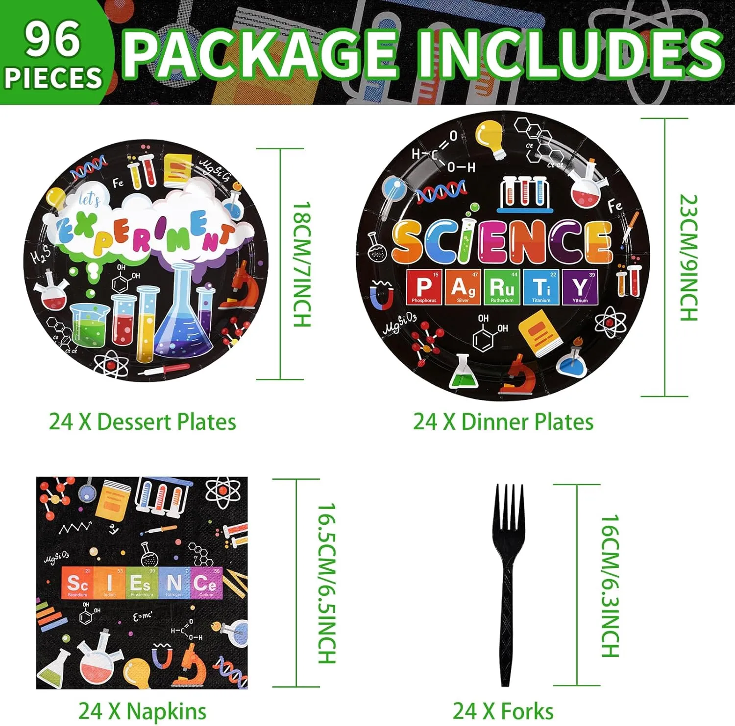 96 Pcs Science Party Supplies 350 GSM Science Plates and Napkins Disposable Tableware Set Mad Scientist Dinnerware for Kids Little Scientist Decoration Favors Serves 24