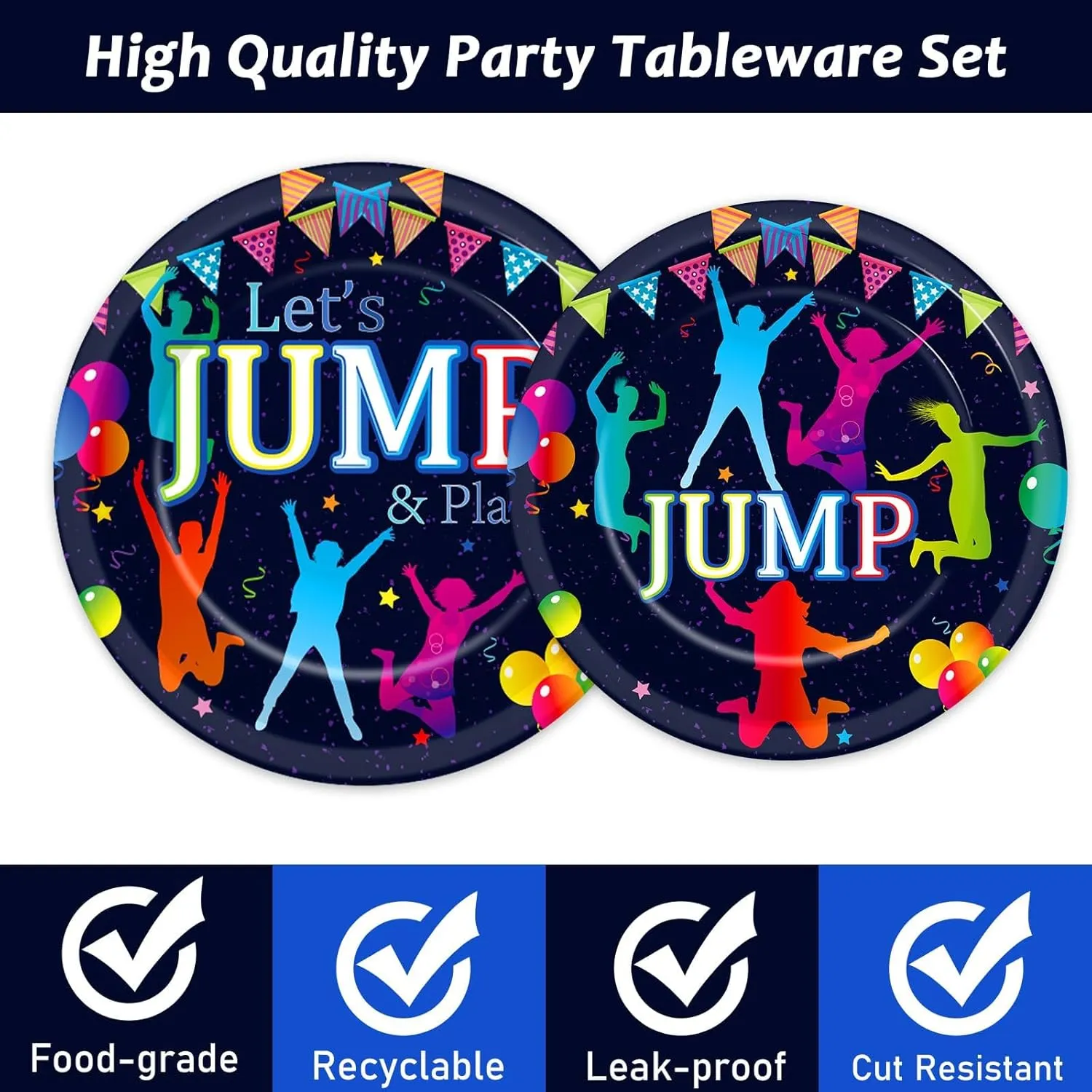 96Pcs Jump Party Supplies Lets Jump Paper Plates Napkins Trampoline Party Decorations Jumping Theme Birthday Dinnerware Party Favor Baby Shower Tableware Serves 24