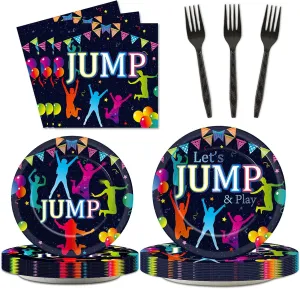 96Pcs Jump Party Supplies Lets Jump Paper Plates Napkins Trampoline Party Decorations Jumping Theme Birthday Dinnerware Party Favor Baby Shower Tableware Serves 24