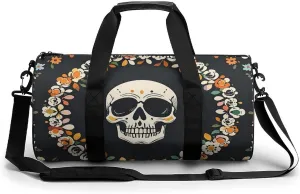 A Wreath Surrounds The Skeleton Gym Bag Sport Gym Tote Bag Lightweight Duffle Bag Carry On Weekender Bags for Women Men