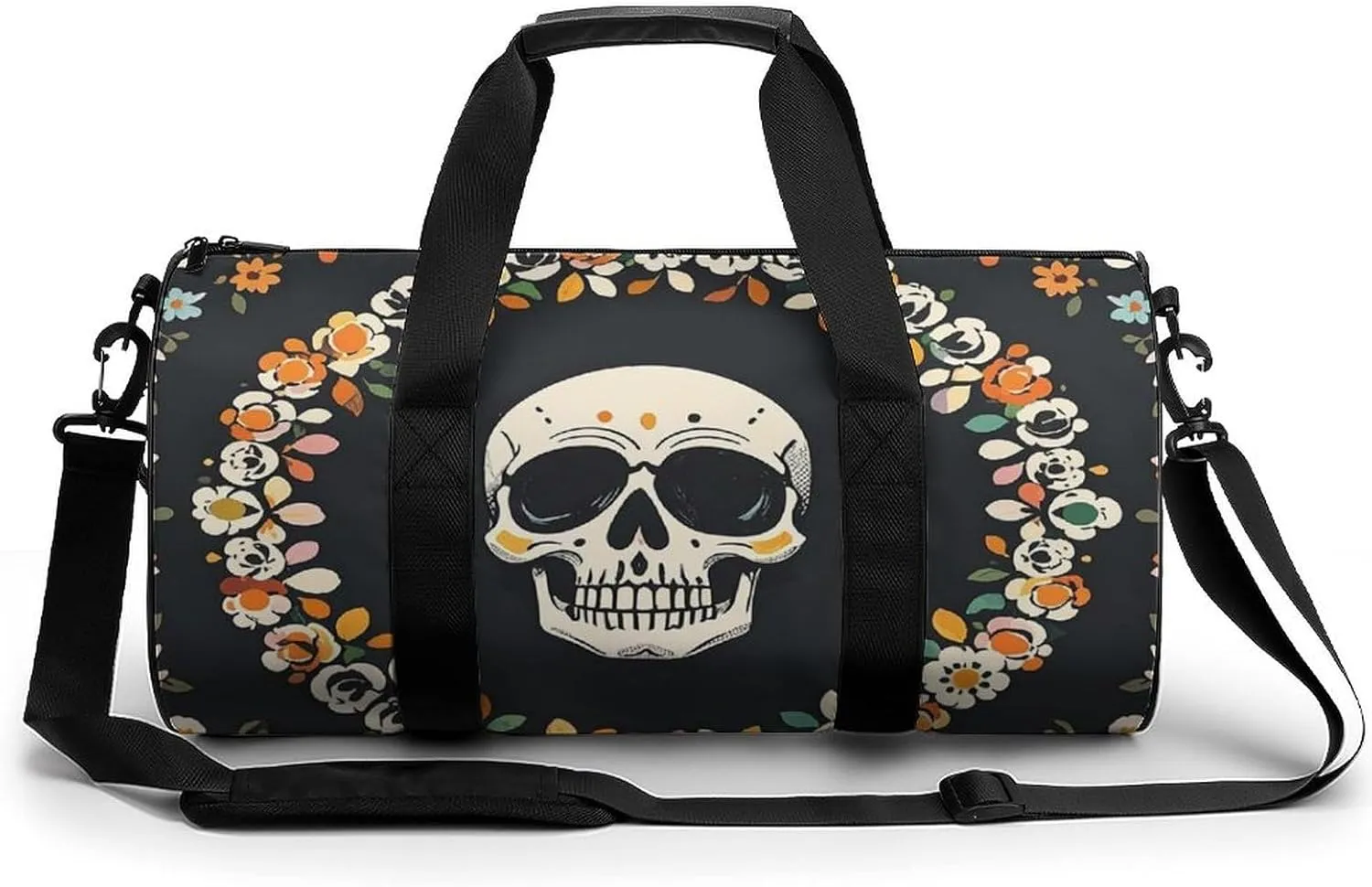 A Wreath Surrounds The Skeleton Gym Bag Sport Gym Tote Bag Lightweight Duffle Bag Carry On Weekender Bags for Women Men