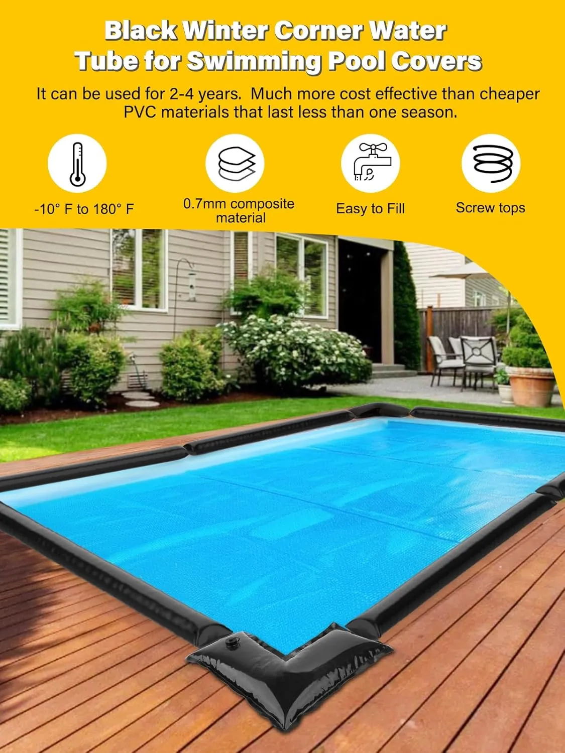 Abimars 0.7mm Thicker Corner Winter Water Tube for Swimming Pool Covers, 4 Pack 23.6”x11.8” Water Weight Bags for Pool Side, Three-Layer Composite Material
