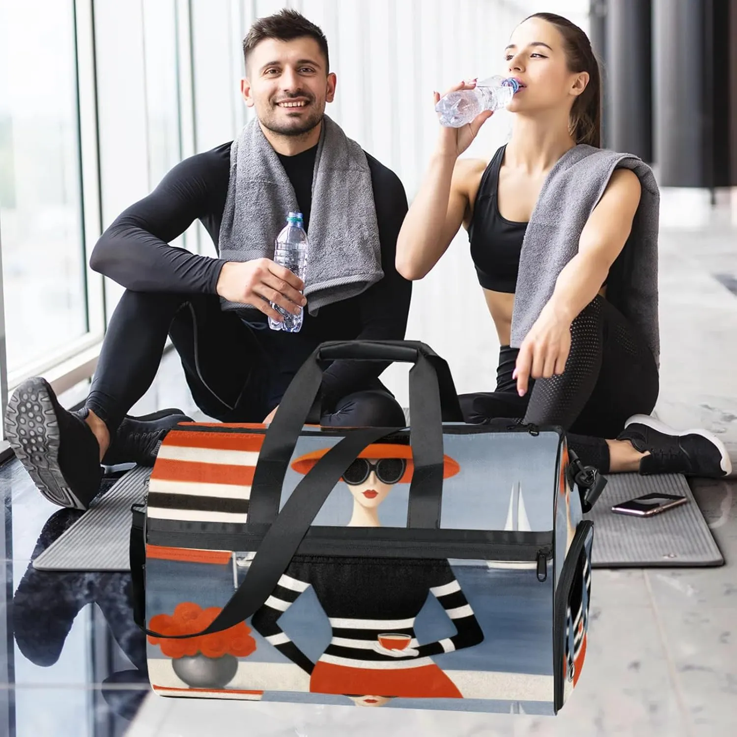 Abstract Art Gym Duffle Bag for Women,Waterproof Sports Geometric Woman Duffle Bags Travel Weekender Bags for Men Women Overnight Bag with Shoes Compartment