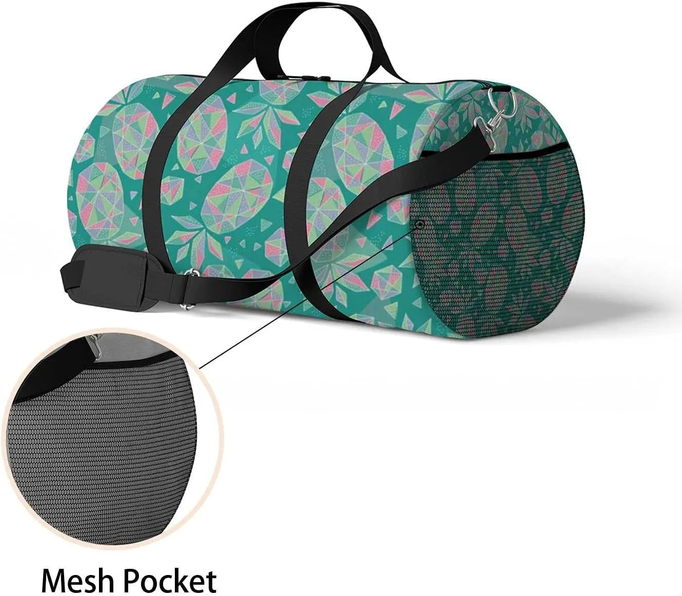 Abstract Geometric Pineapples Sports Duffel Bag Travel Gym Tote Bags Lightweight Durable Shoulder Strap Waterproof Polyester Outside Mesh Pocket Overnight Trip Duffel Bag for Women Men