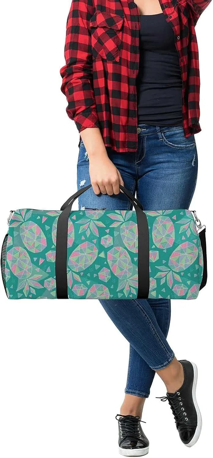 Abstract Geometric Pineapples Sports Duffel Bag Travel Gym Tote Bags Lightweight Durable Shoulder Strap Waterproof Polyester Outside Mesh Pocket Overnight Trip Duffel Bag for Women Men
