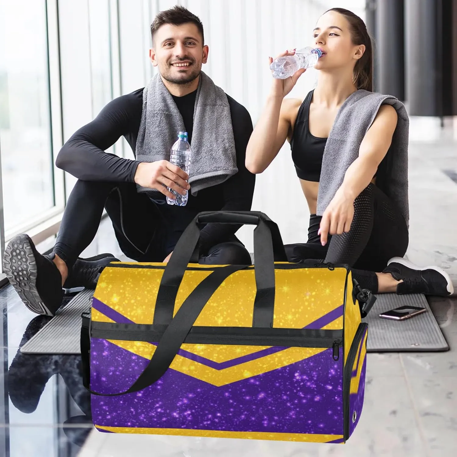 Abstract Gym Bag for Womens Mens with Shoes Compartment, Geometric Patterns Duffle Bag for Airplane Sport Gym Tote Bags Yoga Waterproof Weekender Travel Bag