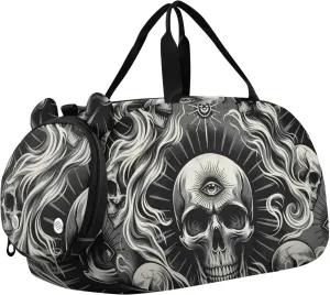 Abstract Skulls Tile Duffle Bag for Girl, Sports Duffle Gym Bags with Shoe Compartment, Personalized Overnight Bag Travel Weekender for Kids