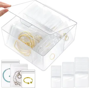 Acrylic Jewelry Organizers and Storage with 60 Portable Anti Tarnish Jewelry Bags, 4-in-1 Jewelry Box Organizer for Women, Clear Jewelry Box Travel Jewelry Case for Earrings Rings
