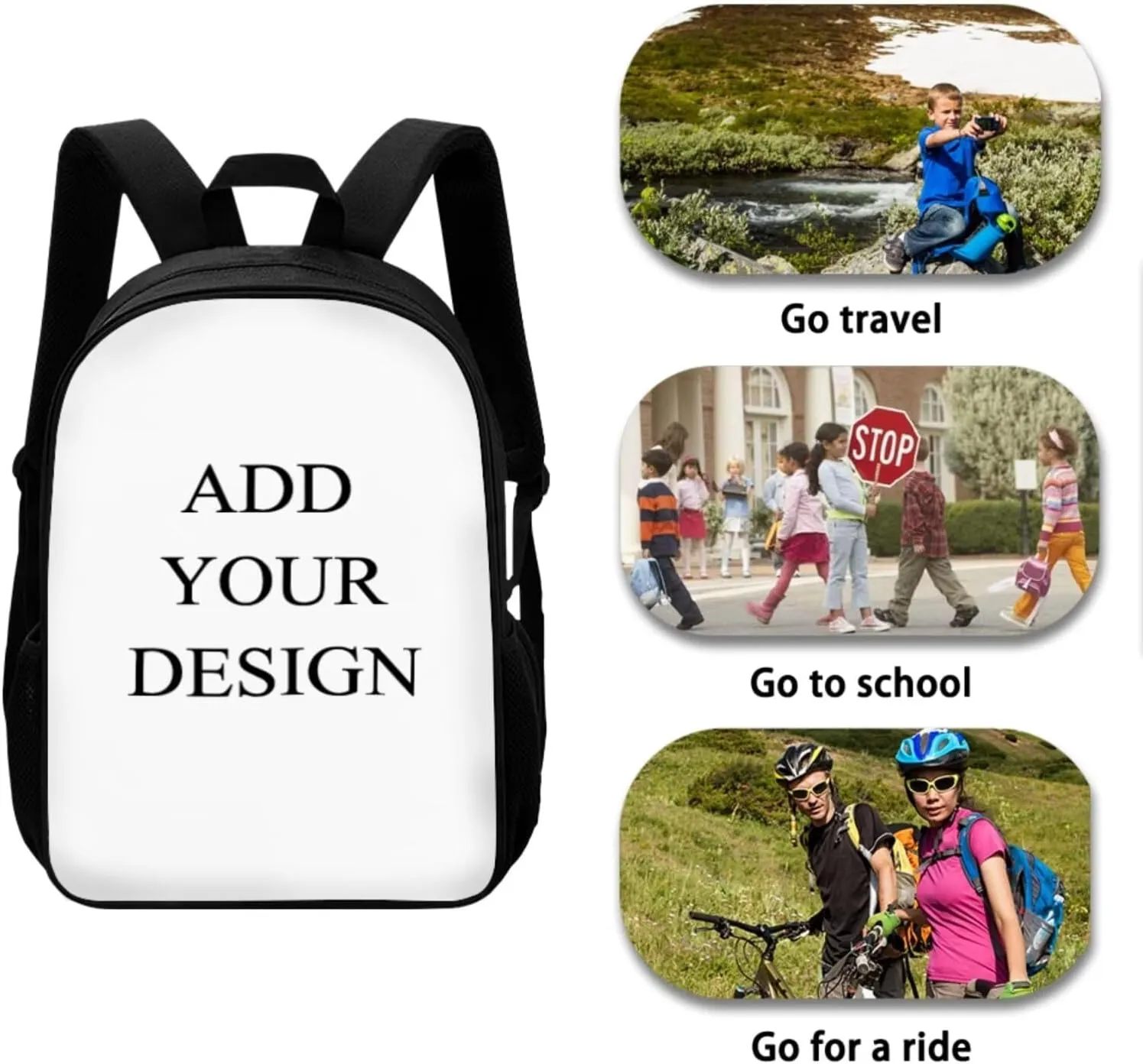 Add Your Design Backpack for Boys Girls Trendy School Backpack with Lunch Bag Pencil Case and Water Bottle Holder Kids Bookbag Daypack Novelty School Bags for Elementary Middle School