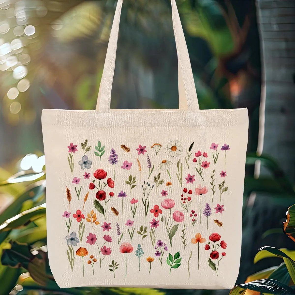 Aesthetic Floral Canvas Tote Bag for Women with Pocket, Tote Bags for Grocery Shopping Work Gym Christmas Birthday