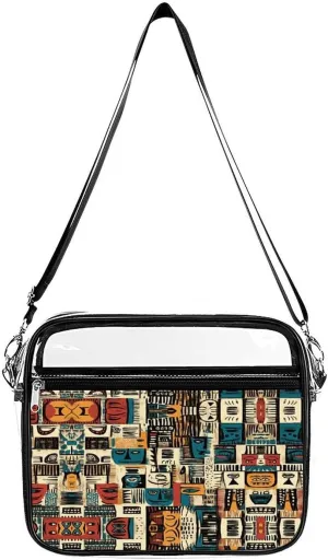 African Aesthetic Masks Clear Crossbody Bags Shoulder Bag Messenger Purse for Stadium Concerts Sports Events