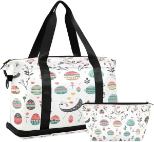 ALAZA Bird Egg Bossom Floral Travel Duffel Bag with Shoe Compartment Tote Bag Weekender Overnight Bag with Wet Pocket for Travel,Gym,Yoga,Swimming