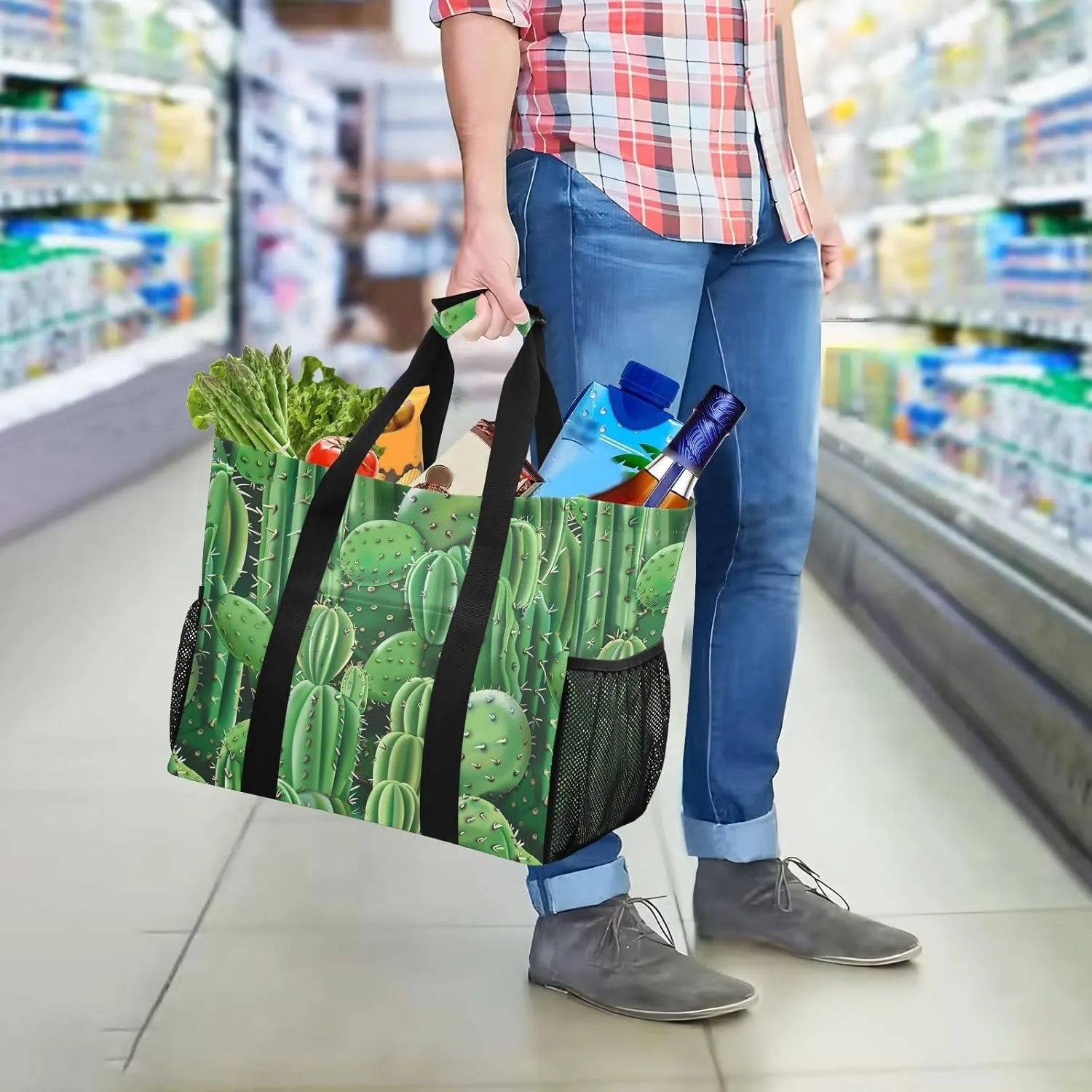 ALAZA Cacti Succulents Floral Tropical Waterproof Beach Tote Bags