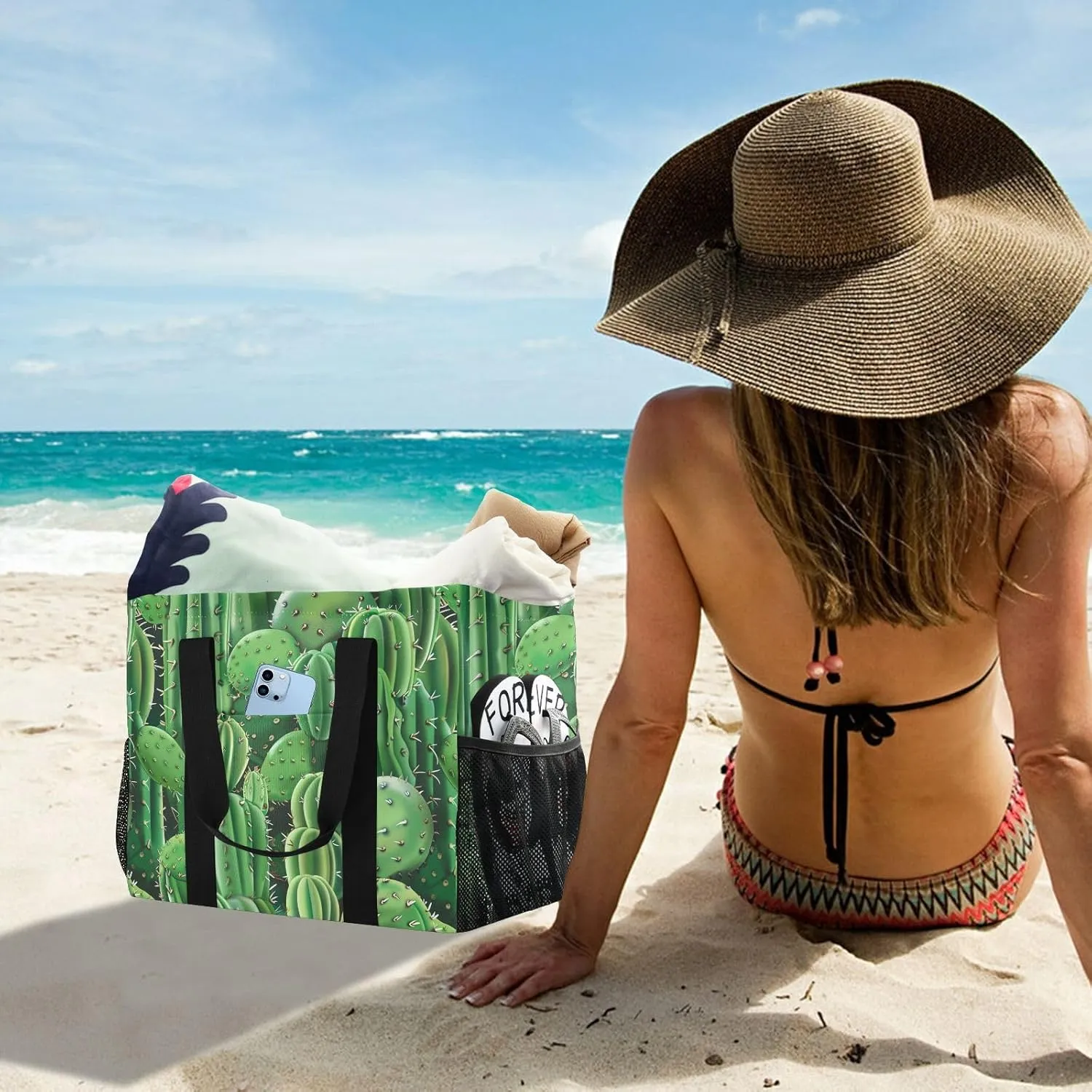 ALAZA Cacti Succulents Floral Tropical Waterproof Beach Tote Bags