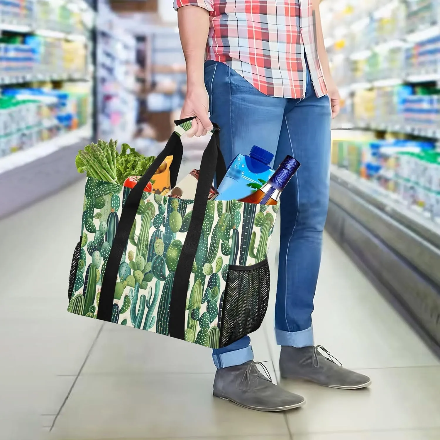 ALAZA Cacti Succulents Floral Tropical Waterproof Beach Tote Bags