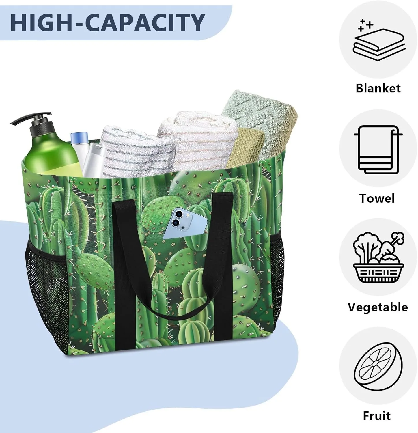 ALAZA Cacti Succulents Floral Tropical Waterproof Beach Tote Bags