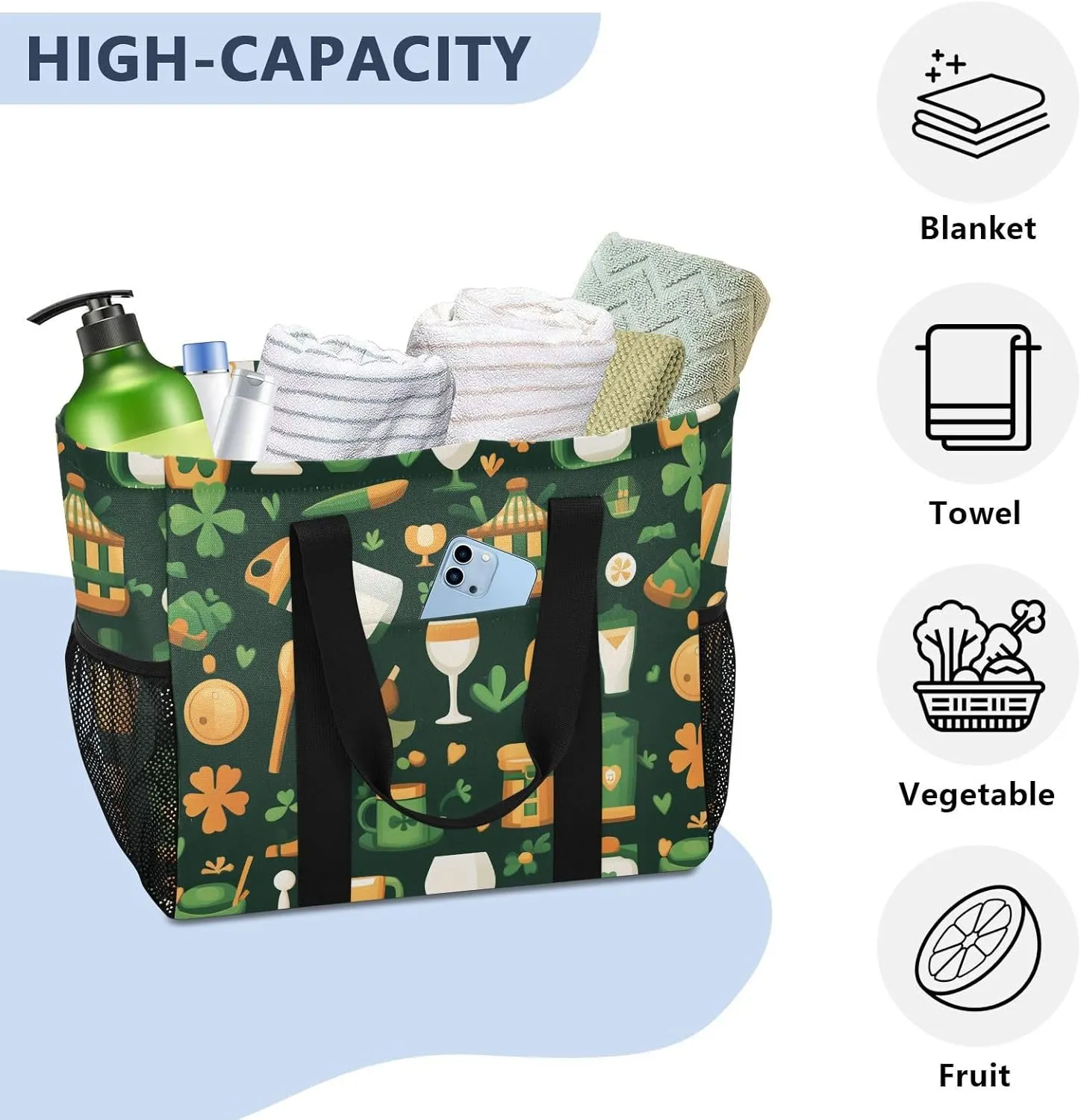 ALAZA Lemon Floral Butterfly Waterproof Beach Tote Bags