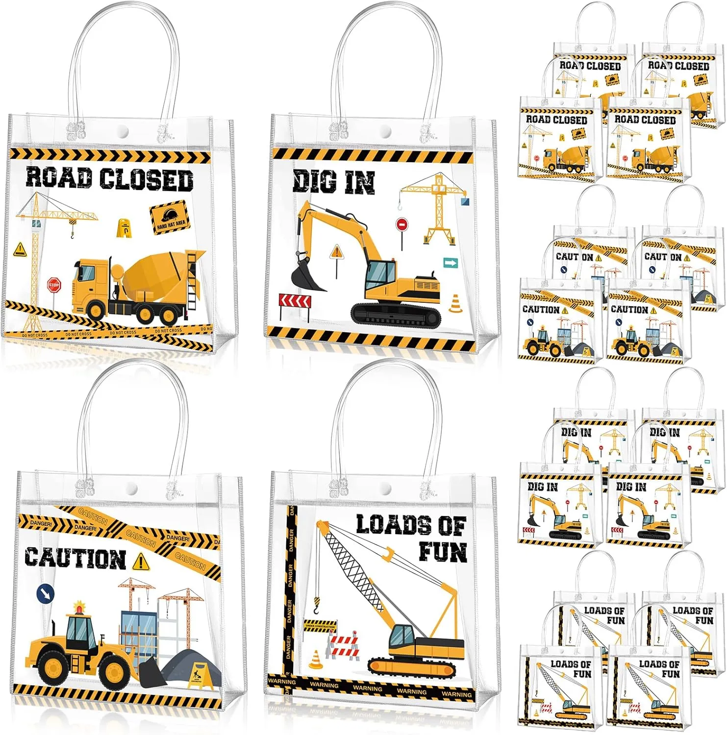 Aliceset 20 Pcs Construction Party Goodie Bags with Handles Construction Themed Party Favors Truck Theme Treat Bags for Birthday Decoration Baby Shower Supplies, 8 x 8 x 3.15 Inch