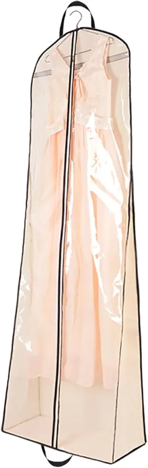 All Clear Dress Garment Bag with Train, Garment Bags with Handles Clothes Cover for Gowns, Uniforms, Wedding Dress with Train, Beige(140x60x25cm/55x24x10in)