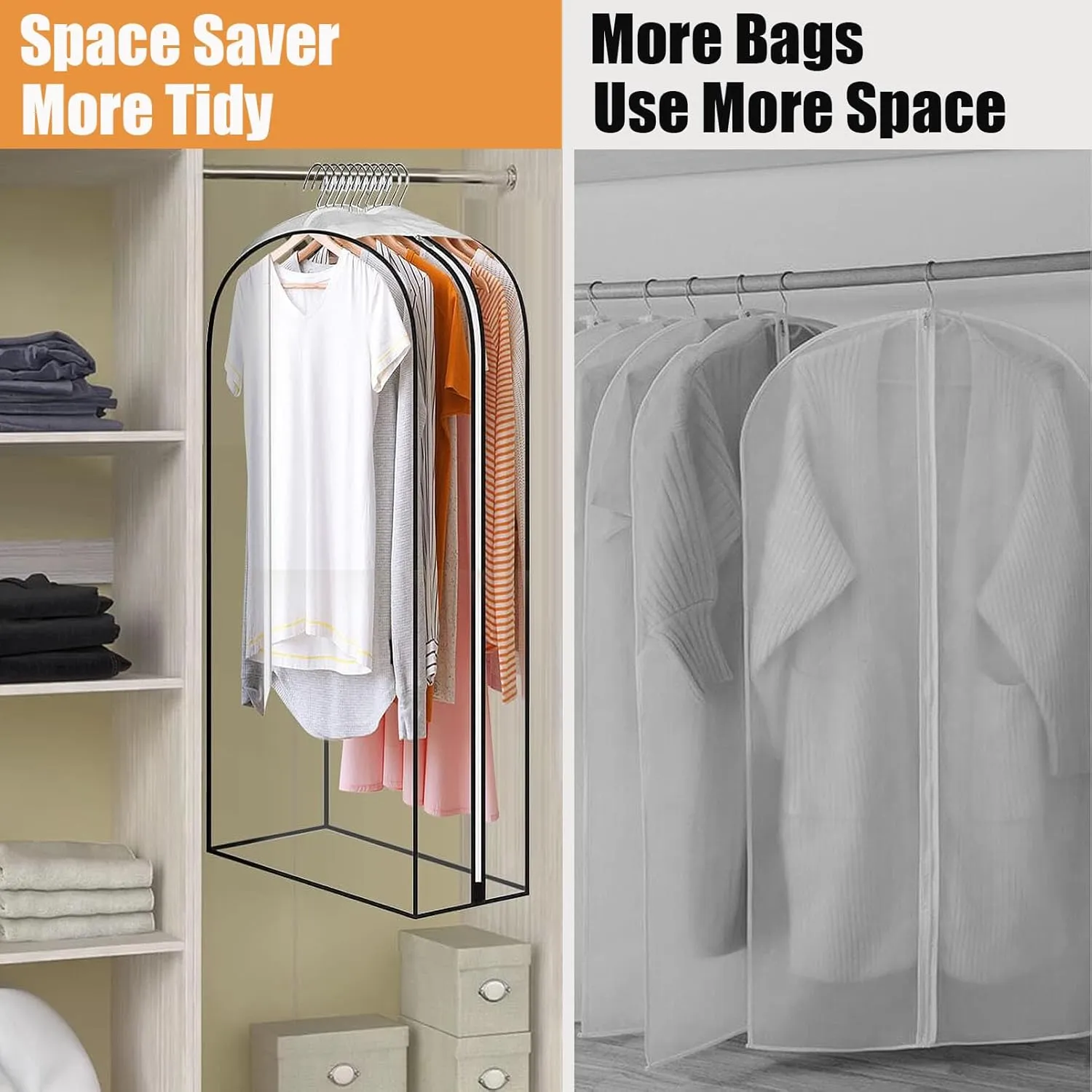 All Clear Garment Bags with Zipper for Hanging Clothes, 3Pack 10" Gusseted Plastic Clothes Storage Suit Cover for Coat, Shirt, Dress, Fur, 40" Suit Bags for Open Closet