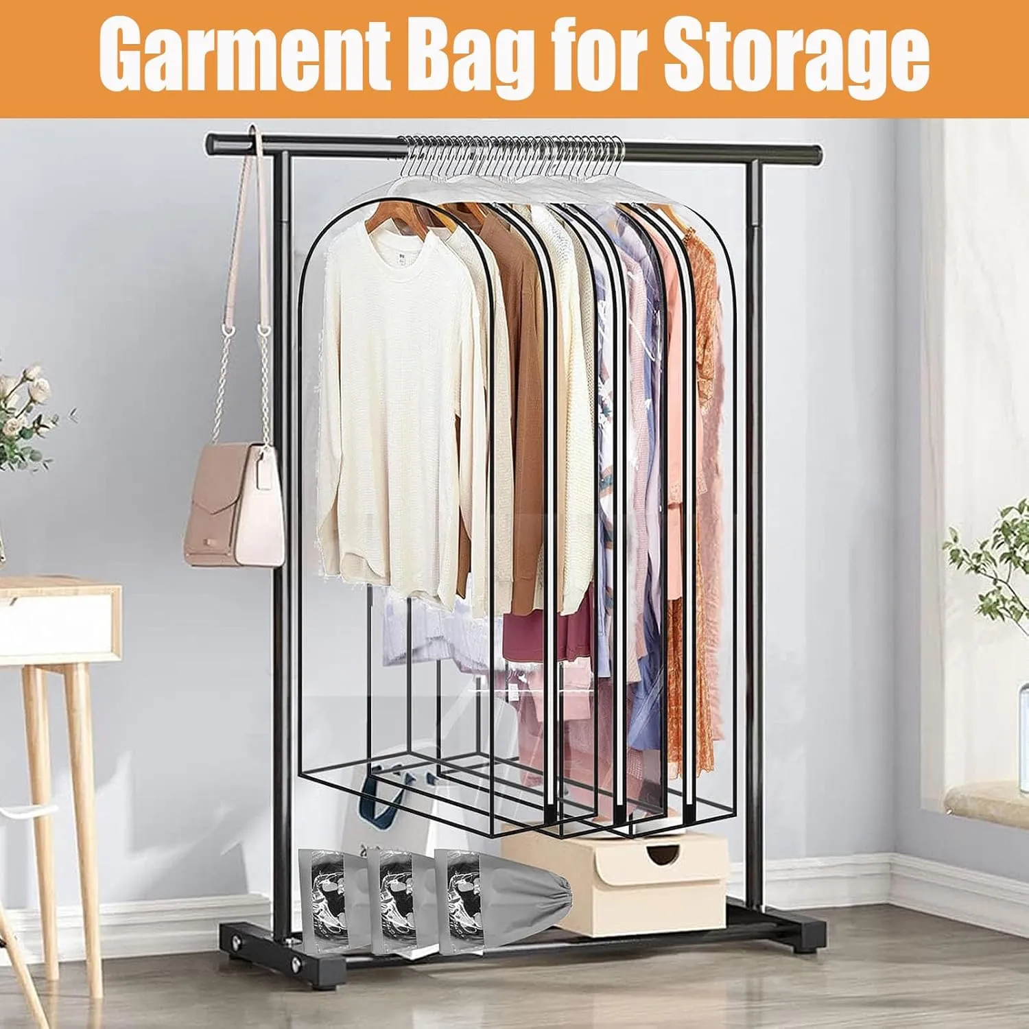 All Clear Garment Bags with Zipper for Hanging Clothes, 3Pack 10" Gusseted Plastic Clothes Storage Suit Cover for Coat, Shirt, Dress, Fur, 40" Suit Bags for Open Closet