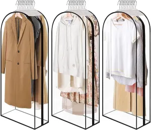 All Clear Garment Bags with Zipper for Hanging Clothes, 3Pack 10" Gusseted Plastic Clothes Storage Suit Cover for Coat, Shirt, Dress, Fur, 40" Suit Bags for Open Closet