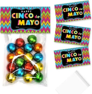 Amanda Creation Happy Cinco de Mayo Bag Toppers for Party Favor Treat Bags, Set of 20 Bag Toppers With 20 Self-Adhesive Bags Also Included