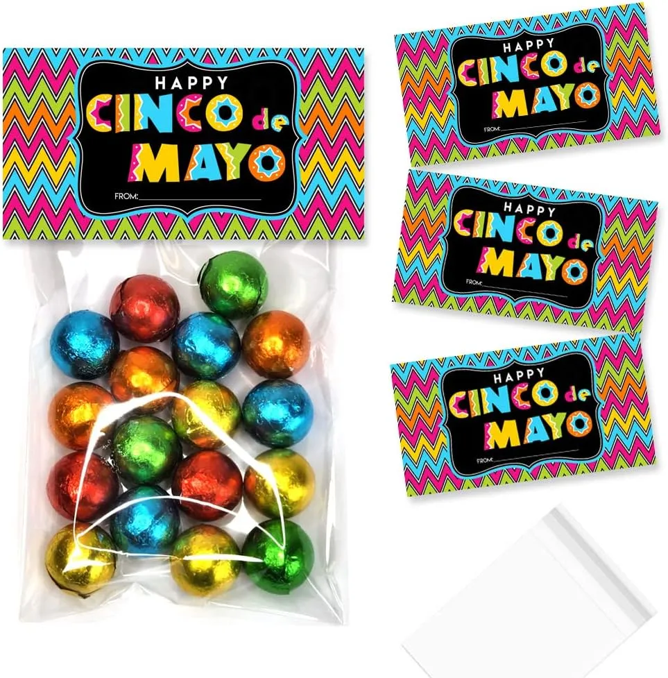 Amanda Creation Happy Cinco de Mayo Bag Toppers for Party Favor Treat Bags, Set of 20 Bag Toppers With 20 Self-Adhesive Bags Also Included