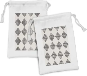 Ambesonne Abstract Fabric Pouch Set of 2, Vertical Stripes Layout in Squares Freehand Contemporary Streaks, Small Drawstring Bag for Toiletries Masks and Favors, 9" x 6", Dark Brown Eggshell