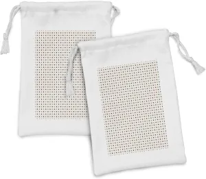 Ambesonne Abstract Fabric Pouch Set of 2, Vintage and Simple Geometric Flower Like Round Squares Repetition, Small Drawstring Bag for Toiletries Masks and Favors, 9" x 6", Dark Grey and Pale Eggshell