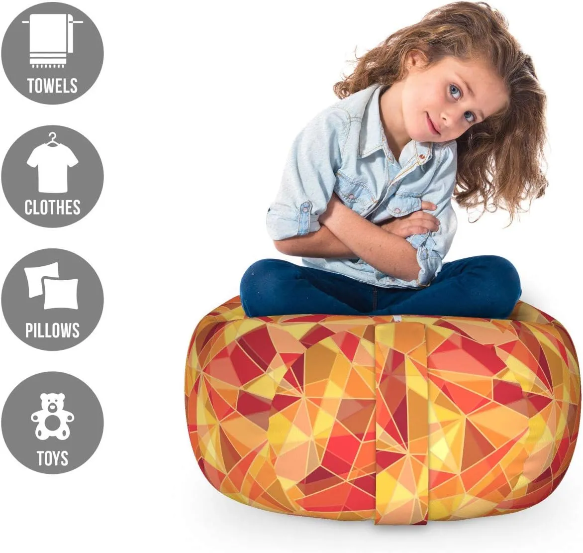 Ambesonne Abstract Storage Toy Bag Chair, Mosaic Pattern with Fractal Triangle Geometric Fragments Digital Print, Stuffed Animal Organizer Washable Bag, Small Size, Orange Marigold Red