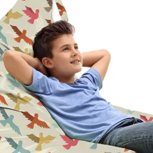 Ambesonne Bird Lounger Chair Bag, Colorful Interpretation of Flying Creatures Pattern Symbolizing Freedom, High Capacity Storage with Handle Container, Lounger Size, Eggshell and Multicolor