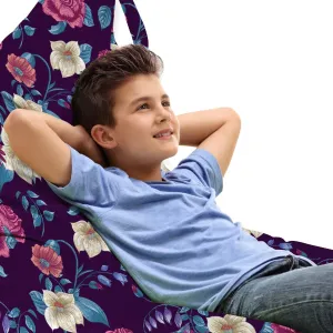 Ambesonne Floral Lounger Chair Bag, Rhythmic Wildflower Pointed Petals Roses Blue Leaves on Dark Background, High Capacity Storage with Handle Container, Lounger Size, Plum and Multicolor