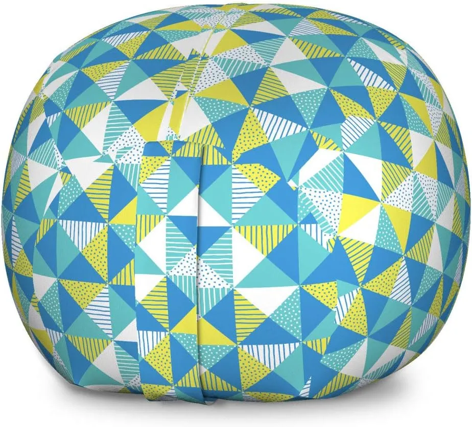 Ambesonne Geometric Storage Toy Bag Chair, Abstract Interpretation of Square Inner Dots and Lines Rectangle Hipster, Stuffed Animal Organizer Washable Bag, Large Size, Yellow Turquoise