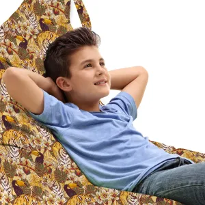 Ambesonne Tiger Lounger Chair Bag, Tropical Animals of Bengal and Toucan Harmonious Nature, High Capacity Storage with Handle Container, Lounger Size, Earth Yellow Dark Blue