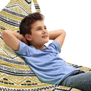 Ambesonne Yellow and Black Lounger Chair Bag, Prehistoric Design with Zig Zag Lines Stripes Chevron, High Capacity Storage with Handle Container, Lounger Size, Yellow Black and White