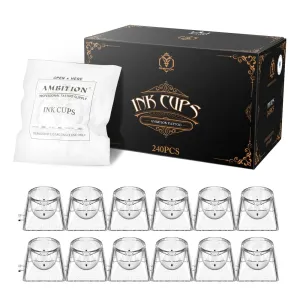 Ambition Disposable Tattoo Ink Cups with Interlocking Design - 240Pcs Large Tattoo Ink Cups with Clear Scale and Individual Package for Tattoo Ink Permanent Makeup Container Cap Tattoo Accessory