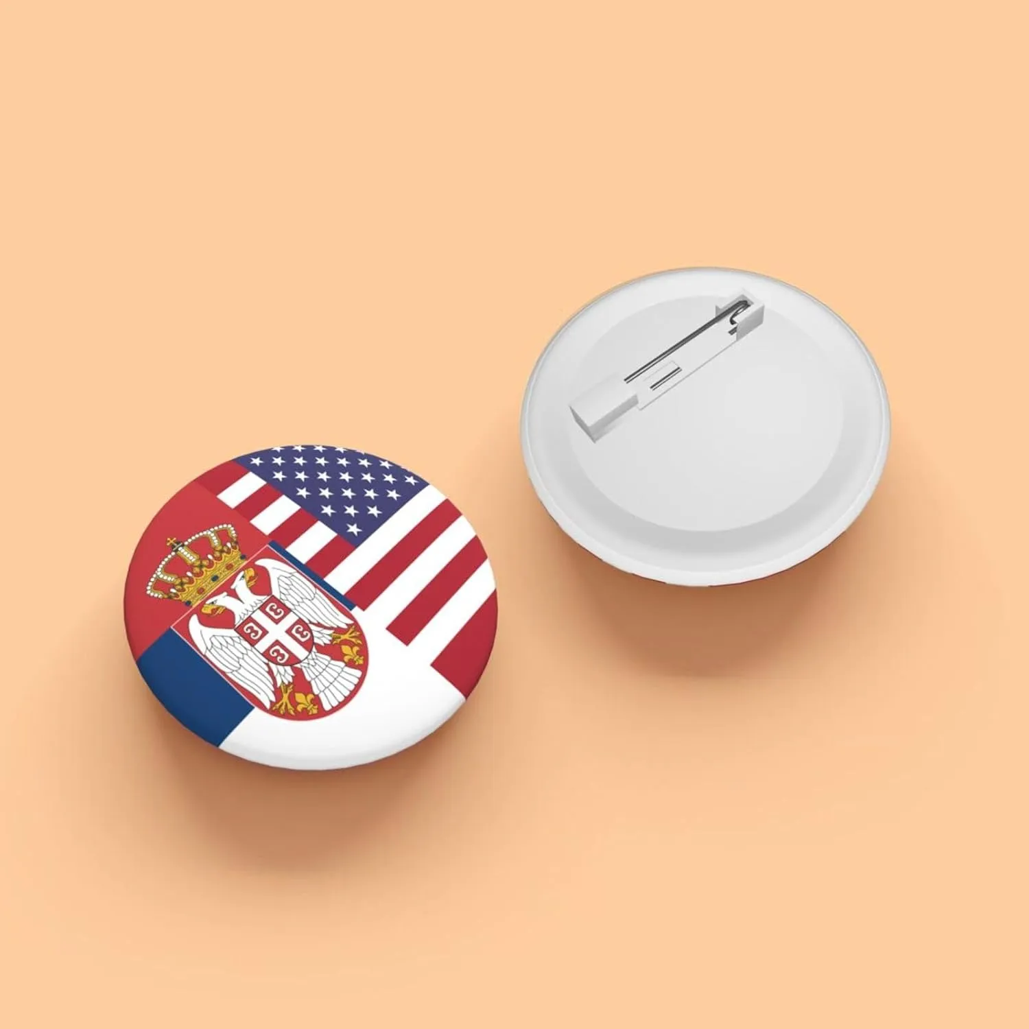 American and Serbian Flags Express Your Unique Style with Our Fashionable Round Badges